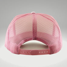 Load image into Gallery viewer, Pink and White Mesh, Fuzzy Bunnies Embroidered, Trucker Hat