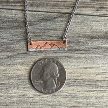 Load image into Gallery viewer, Silver and Copper Hand Stamped Mountain Bar Necklace