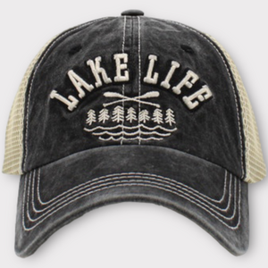 Puff Embroidery, Lake Life Mesh Trucker Hat, Multiple Hat Colors