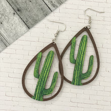 Load image into Gallery viewer, Southwestern Cactus Wood Teardrop Earrings