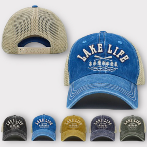 Puff Embroidery, Lake Life Mesh Trucker Hat, Multiple Hat Colors