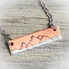 Load image into Gallery viewer, Silver and Copper Hand Stamped Mountain Bar Necklace